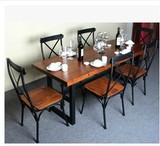 美式乡村复古实木家具铁艺餐桌特价餐厅餐桌椅组合 特色家庭餐桌
