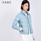 Amii短款高领大码修身外套白鹅绒加厚女装纯色羽绒服旗舰店正品牌