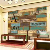 欧式3d立体英文字母木板木纹咖啡馆奶茶店西餐厅大型壁纸墙纸壁画