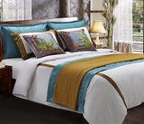 新中式家纺床上用品纯棉多件套床笠式样板房家居床品套件新品