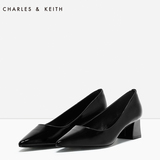CHARLES&KEITH高跟鞋 CK1-60900032简约通勤皮尖头方跟套脚单鞋女