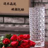 欧式水晶透明玻璃花瓶特大号富贵竹百合花水培仿真干花直筒花瓶