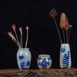 家居中式陶瓷蓝色小花瓶绿萝水培植物室内桌面简约花插装饰品摆件