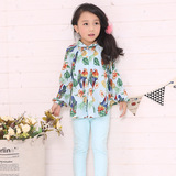 童装 女童衬衫儿童韩版花朵图案长袖衬衣蝙蝠袖长袖衬衫U7NfQcAd