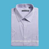 罗蒙夏季短袖衬衫男士商务休闲条纹棉衬衣中年修身型免烫职业寸衫