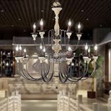 北欧美式实木蜡烛吊灯RH做旧复古LOFT风格别墅会所客餐厅咖啡装饰