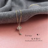 韩国正品代购纯14K黄金项链 高级锆石瑞钻 超闪钥匙吊坠项链 时尚