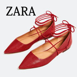 秋鞋2016新款欧美时尚红色绑带尖头平底鞋浅口低跟舒适性感女单鞋