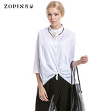 Zopin作品2015春夏新品蝙蝠袖宽松纯棉休闲衬衫七分袖白色衬衣女