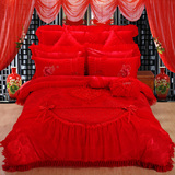 结婚用四件套纯棉高档大红喜庆家纺被套床单枕头被罩床上用品秋冬