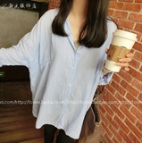2016春季新款女式韩国简约蝙蝠袖宽松中长款长袖衬衫