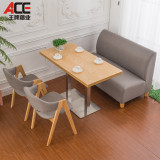 布艺咖啡厅沙发卡座 实木人字桌椅组合 甜品奶茶店餐桌椅组合简约