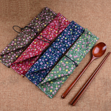 天然环保木质勺子筷子套装日式和风布袋便携式餐具旅游木制两件套