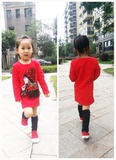 儿童装女童秋装套头中长款红色加厚流苏T恤卫衣打底衫连衣裙包邮