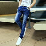 2016新款韩版修身男士小脚裤 蓝色铅笔裤 英伦中腰弹性潮流牛仔