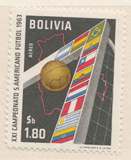 A2366玻利维亚1963年第21届美洲杯足球赛地图足球国旗航空票1枚新