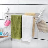 浴室免打孔强力吸盘式双杆毛巾架卫生间不锈钢浴巾挂壁挂式挂钩