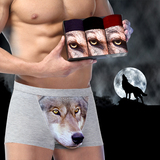 个性男士内裤平角性感青年潮搞笑动物狼头卡通裤头3D四角夏季图案