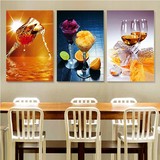 印花十字绣果香酒杯三联画 最新款餐厅十字绣大幅客厅饭厅系列图