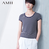 Amii2016夏装新款大码条纹短袖T恤衫半袖女式海军衫海魂衫体恤
