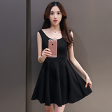 软妹黑色连衣裙 修身 显瘦 收腰 夏季韩版小清新无袖小短裙气质红