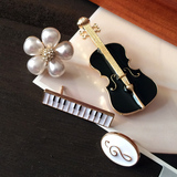 38包邮 时尚钢琴小提琴珍珠花朵音符黑白珐琅彩组合胸针胸花领针