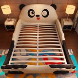 儿童床真皮床男孩卡通创意卡通时尚单人熊猫床家具女孩个性套房