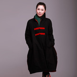 布尚红颜冬季民族风长袖棉衣中式改良立领大盘扣加厚中长款外套女