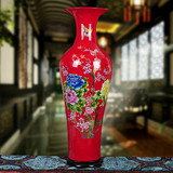 景德镇陶瓷大花瓶 中国红花开富贵 客厅落地摆件 喜庆家居装饰品