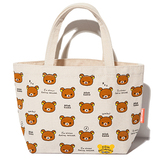 V 时尚小熊头像布艺便携饭盒袋 学生可爱午餐包 女士小拎包