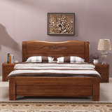 全实木床榆木双人床高箱储物气压床1.51.8米现代简约中式卧室家具