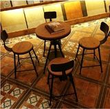 美式新款铁艺咖啡厅奶茶店桌椅套件实木茶几阳台户外酒吧桌椅组合
