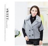 2015秋冬新款韩版气质斗篷毛呢外套短款显瘦蝙蝠袖开衫呢子外套女