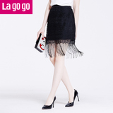 Lagogo/拉谷谷2016年夏季新款流苏性感蕾丝包臀半裙FBP865G520