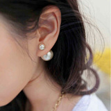 2016新款迪奥琳明星同款双珠白色大小珍珠双面两用耳钉耳环圆珠款