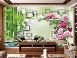 竹子沙发电视背景墙画3d立体墙纸壁纸大型壁画无缝无纺布现代客厅
