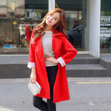 韩国代购东大门女装2016春季新款大码宽松系带女士红色风衣外套潮