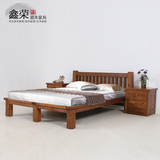 榆木家具 全实木双人床 中式简约实木床 卧室实木婚床 原木大床