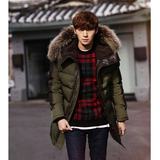 【高品质】2015 冬季男装中长款羽绒棉衣加厚毛领外套M01P120