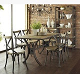 美式工业复古家具loft风格铁艺实木餐桌椅子组合