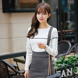 2015秋季新款韩版修身显瘦针织衫打底衫女搭配背带裙一步裙套装女