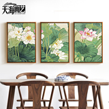 新中式客厅装饰画 现代三联画餐厅书房挂画壁画沙发背景墙画荷花