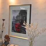 裸眼3D立体黑白欧美风景英国红色双层巴士酒店咖啡厅有框装饰挂画