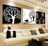 发财树现代装饰画欧式客厅背景墙无框画餐厅黑白挂画卧室抽象墙画