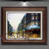 一式 欧洲小镇街道风景油画 客厅玄关酒店装饰画 欧式街景有框画