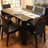 餐桌椅组合6人简约现代实木贴皮小户型餐厅吃饭桌子 长方形西餐桌