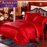 澳拉维 婚庆结婚六四件套夏天大红色床上用品被套蕾丝用欧式提花