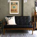 日式复古北欧设计师皮艺沙发单人双人三人小户型咖啡厅实木沙发椅