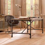 铁艺实木办公可移动台式电脑桌椅带抽屉长方形复古桌椅组合