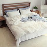 日式简约风水洗棉棉麻白色四件套 纯色双人被罩床单亚麻床上用品